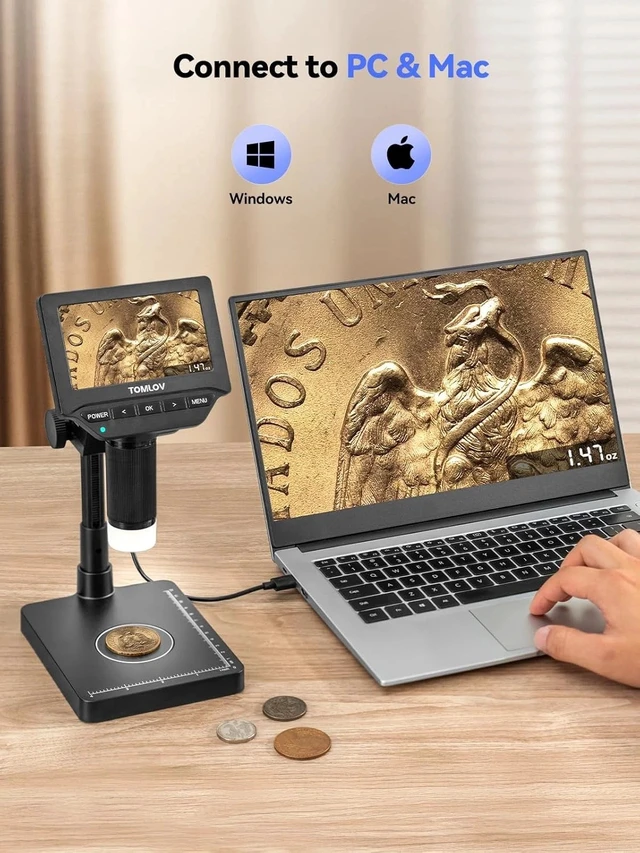 Alt view image 6 of 7 - TOMLOV 4.3" Digital Microscope 200X Magnifier Coin Microscope Weighing Scale