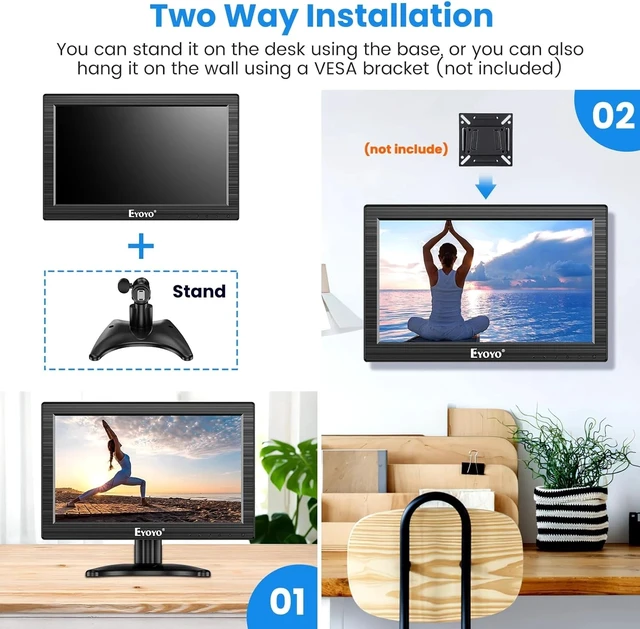 Alt view image 7 of 7 - Eyoyo Small Monitor VGA HDMI 12 In Secondary Monitor 1366x768 For Laptop PC CCTV