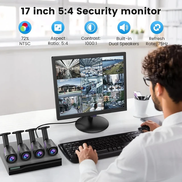 Alt view image 4 of 7 - 17" LCD Screen 1280x1024 HDMI/VGA/BNC Built-in Speakers Video CCTV Monitor