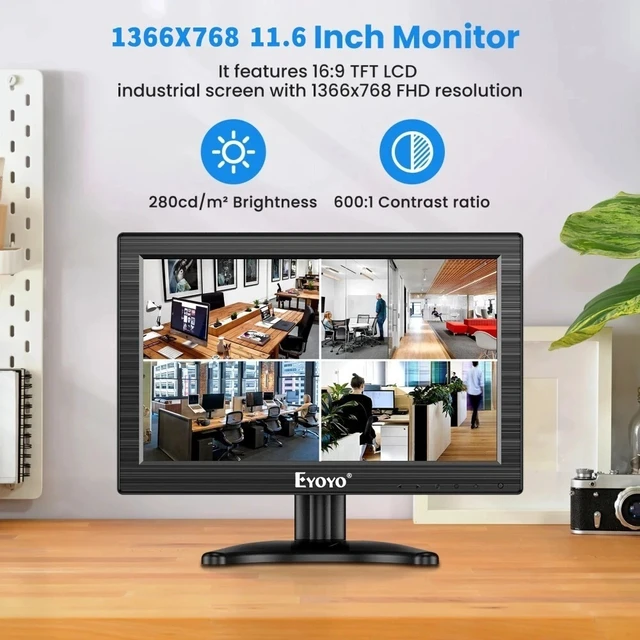 Alt view image 2 of 7 - 12" Inch LCD Monitor AV HDMI BNC VGA 1366x768 Remote Portable Video Screen