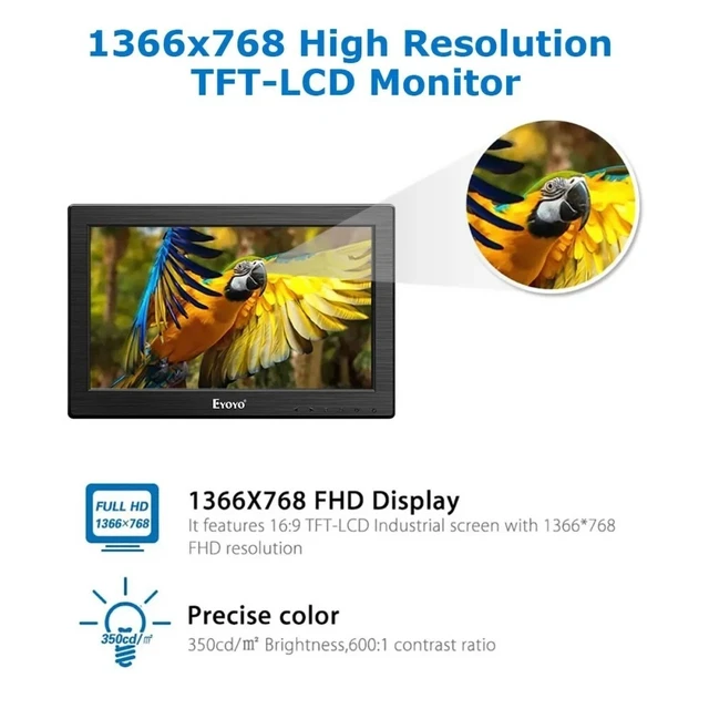 Alt view image 3 of 7 - 12" Inch LCD Monitor AV HDMI BNC VGA 1366x768 Remote Portable Video Screen