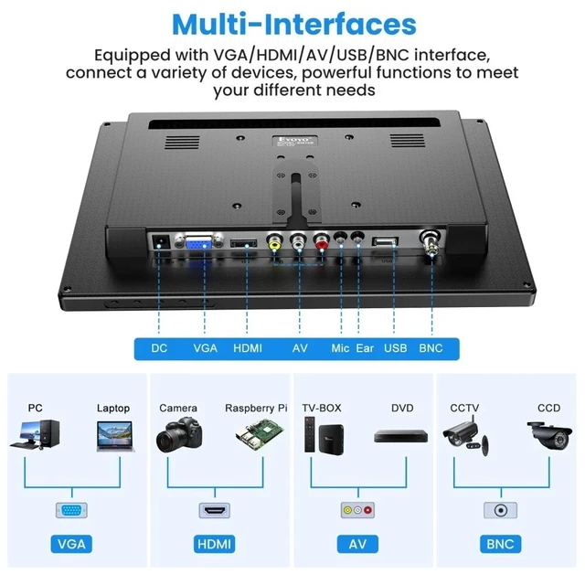 Alt view image 4 of 7 - 12" Inch LCD Monitor AV HDMI BNC VGA 1366x768 Remote Portable Video Screen