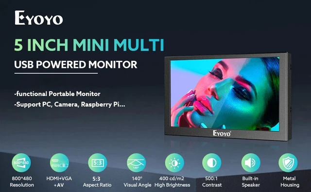Alt view image 4 of 7 - 5" Inch TFT Mini Monitor LCD Display Rear View Monitor HDMI/VGA/BNC/AV