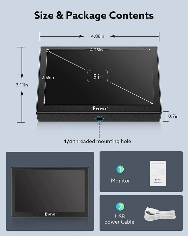 Alt view image 6 of 7 - 5" Inch TFT Mini Monitor LCD Display Rear View Monitor HDMI/VGA/BNC/AV