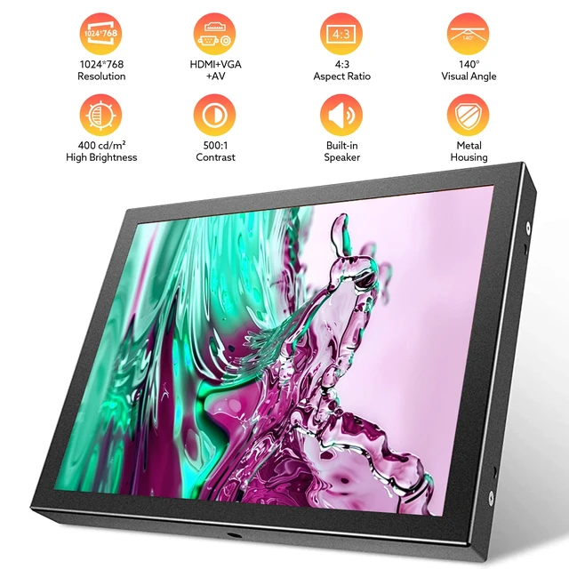 Alt view image 2 of 7 - 8 Inch Monitor 1024x768 HDMI/VGA for CCTV/CCD/Security System/Car Backup Camera