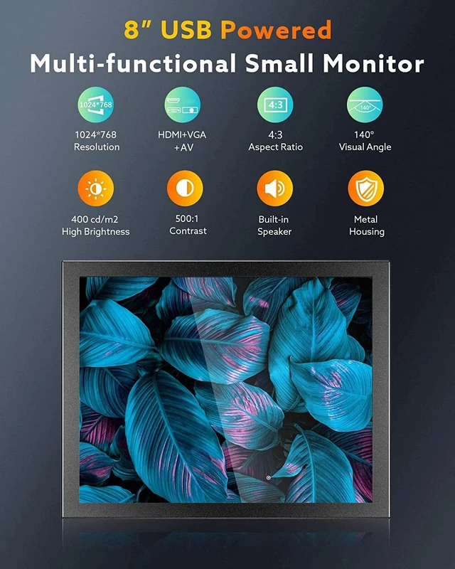 Alt view image 5 of 7 - 8 Inch Monitor 1024x768 HDMI/VGA for CCTV/CCD/Security System/Car Backup Camera