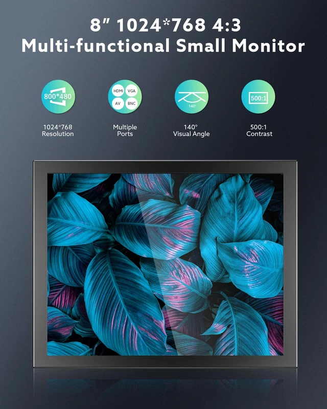 Alt view image 2 of 7 - 8" Portable HDMI/VGA/AV Monitor - 1024x768 for Car Rear View PC, DVR, CCTV