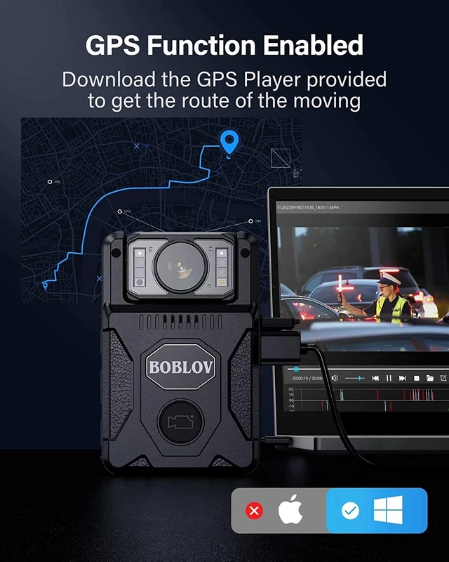 Alt view image 7 of 7 - BOBLOV M7 128GB GPS Body Camera Police Camcorder with Audio 1440P Body Worn Cam
