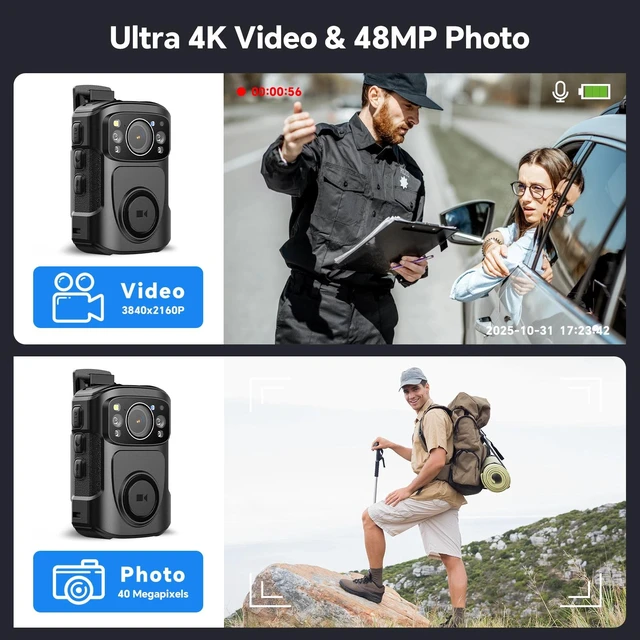 Alt view image 7 of 7 - BOBLOV Body Camera B4K5 4K GPS Night Vision Police Audio Video Recorder 128GB