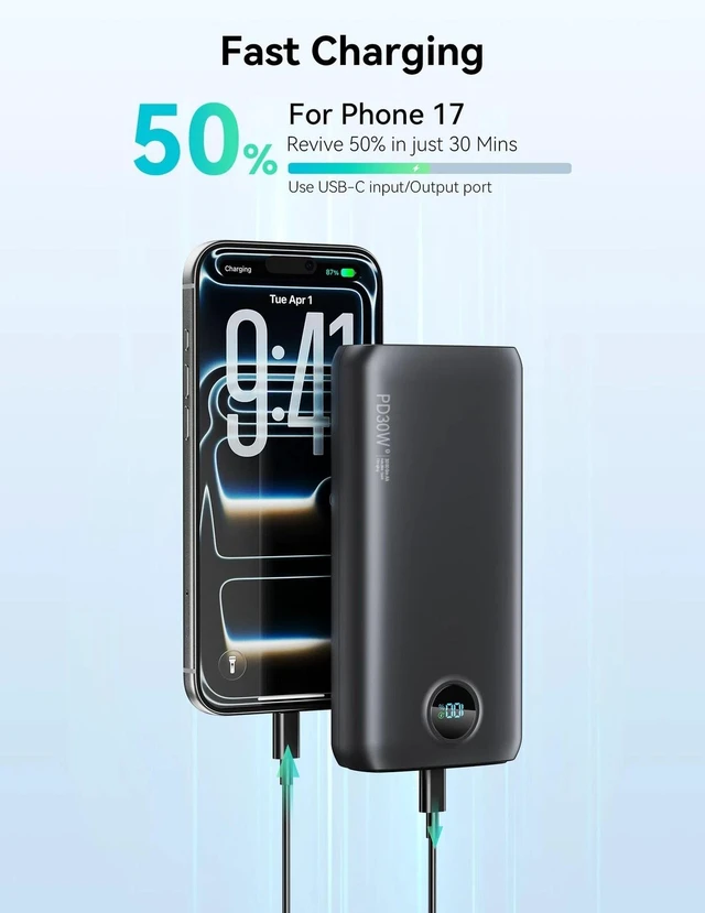 Alt view image 2 of 7 - Portable Charger 27000mAh, 30W USB C Fast Charging, 3W Flashlight