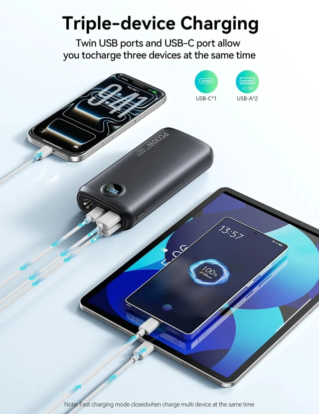 Alt view image 3 of 7 - Portable Charger 27000mAh, 30W USB C Fast Charging, 3W Flashlight