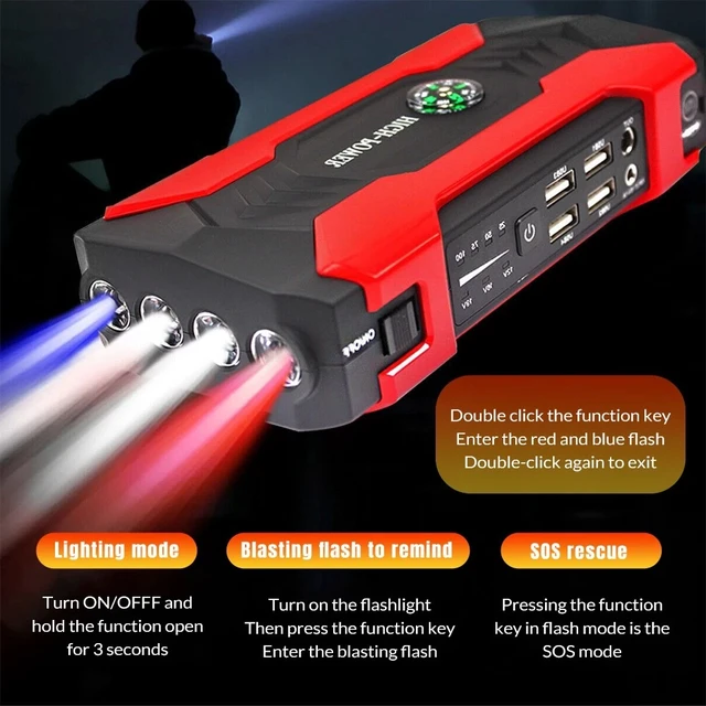 Alt view image 6 of 7 - 100000mAh Car Jump Starter Portable USB Power Bank Battery Booster Clamp 600A