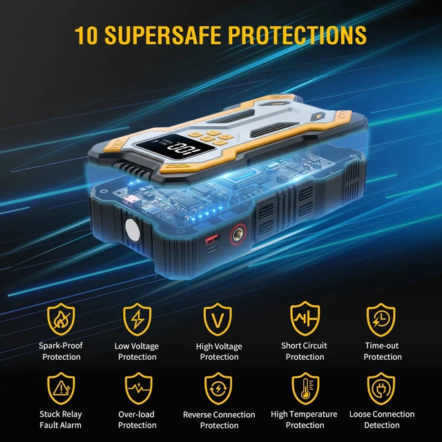 Alt view image 3 of 7 - 10000A Car Jump Starter w/ Air compressor Booster Jumper Power Bank Car Battery