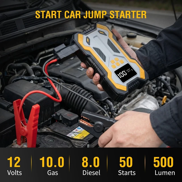 Alt view image 4 of 7 - 10000A Car Jump Starter w/ Air compressor Booster Jumper Power Bank Car Battery