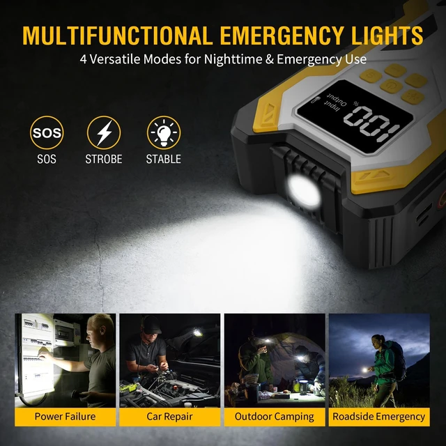 Alt view image 5 of 7 - 10000A Car Jump Starter w/ Air compressor Booster Jumper Power Bank Car Battery