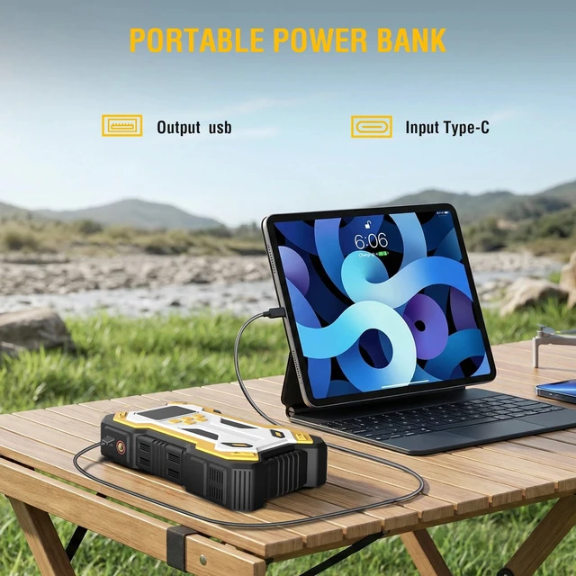 Alt view image 7 of 7 - 10000A Car Jump Starter w/ Air compressor Booster Jumper Power Bank Car Battery