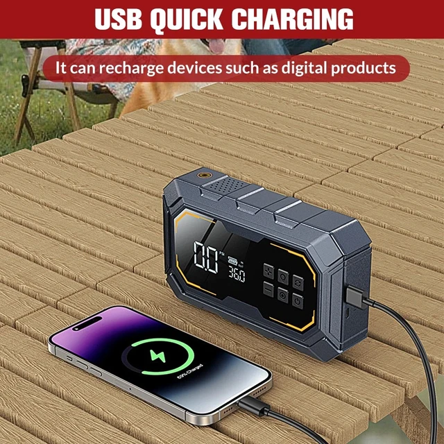 Alt view image 4 of 7 - Car Jump Starter 10000A with Air Compressor Portable Battery Booster Power Bank