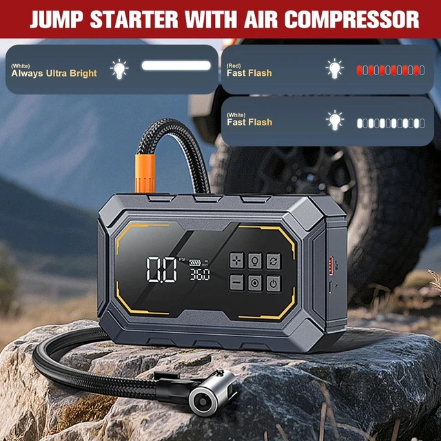 Alt view image 3 of 7 - Car Jump Starter 10000A with Air Compressor Portable Battery Booster Power Bank