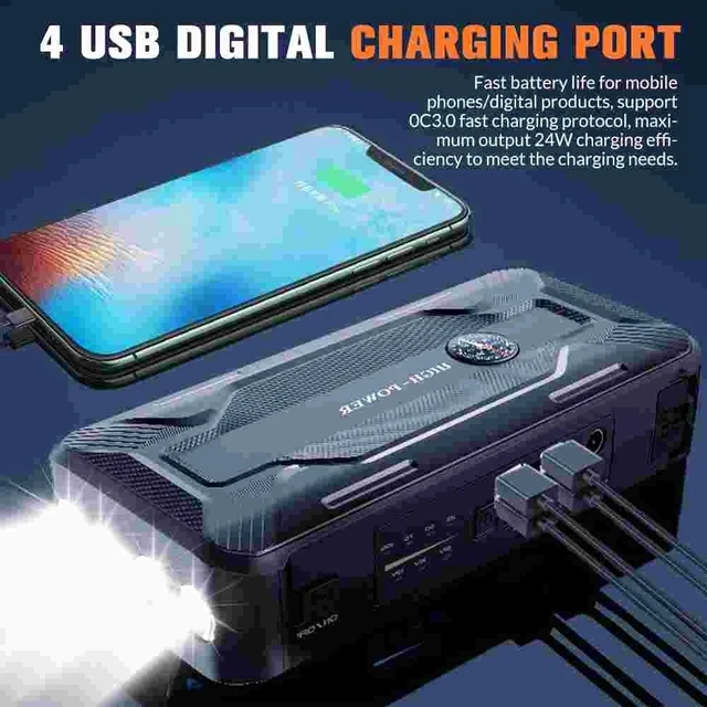 Alt view image 4 of 7 - 99800mAh Car Jump Starter Booster Jumper Box Power Bank Battery Charger Portable