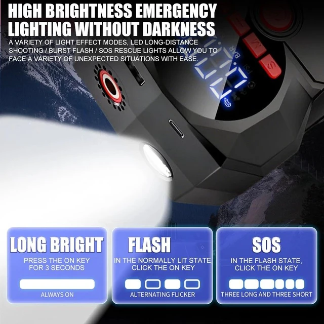 Alt view image 4 of 7 - 8000A Car Jump Starter with Air compressor Booster Jumper Power Bank Car Battery