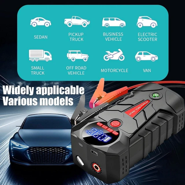 Alt view image 5 of 7 - 8000A Car Jump Starter with Air compressor Booster Jumper Power Bank Car Battery