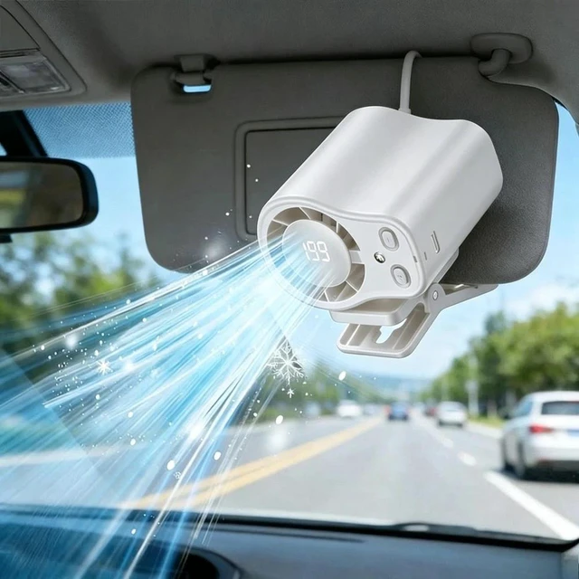 Main image of Portable Car Clip on Fan LED Display 360° Air Conditioner Mini Fan Rechargeable