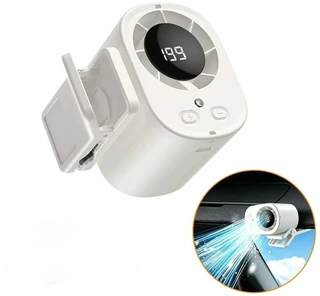 Alt view image 2 of 7 - Portable Car Clip on Fan LED Display 360° Air Conditioner Mini Fan Rechargeable