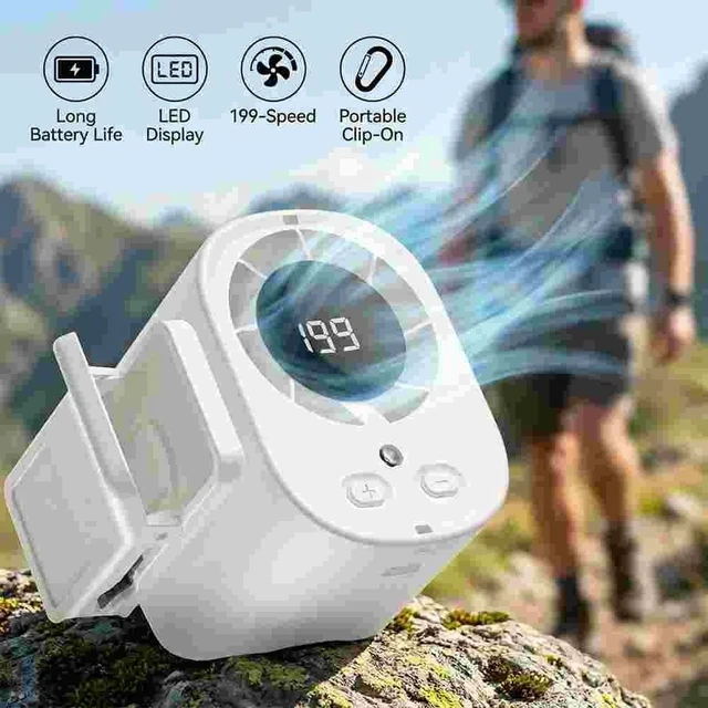 Alt view image 3 of 7 - Portable Car Clip on Fan LED Display 360° Air Conditioner Mini Fan Rechargeable