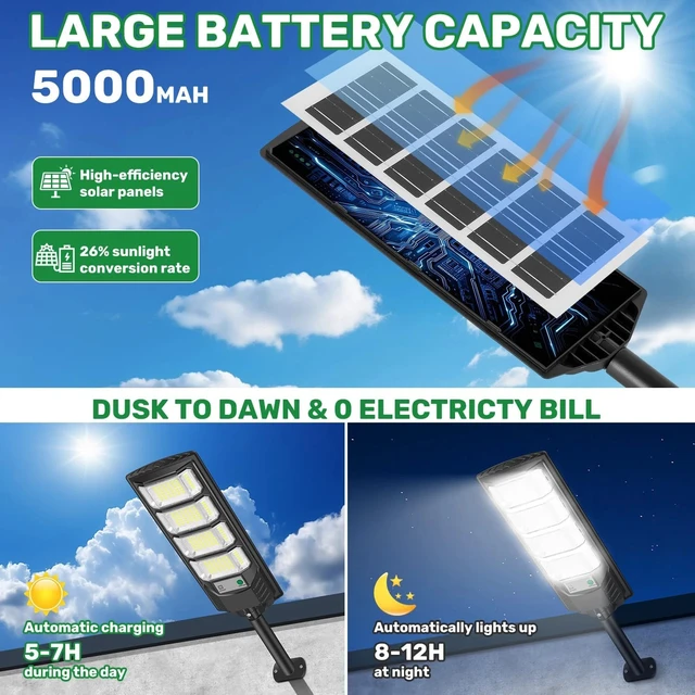 Alt view image 2 of 7 - Commercial 1000000LM LED Outdoor Dusk to Dawn Solar Street Light Road Area Lamp