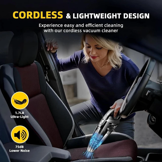 Alt view image 7 of 7 - 120W Car Vacuum Cleaner Strong Cordless Cleaner Suction for Keyboard Car & Home