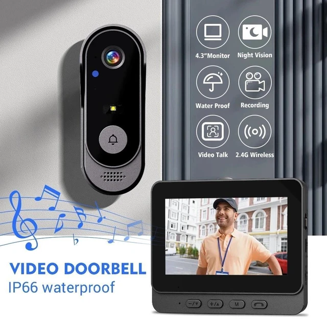 Alt view image 2 of 7 - X8 Smart Video Doorbell w/ Monitor IP66 Waterproof Night Vision No WiFi Needed