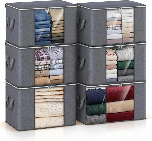 Main image of 6 Pack Large Storage Bags Clothes Organizer Foldable Closet Bins w/ Handles