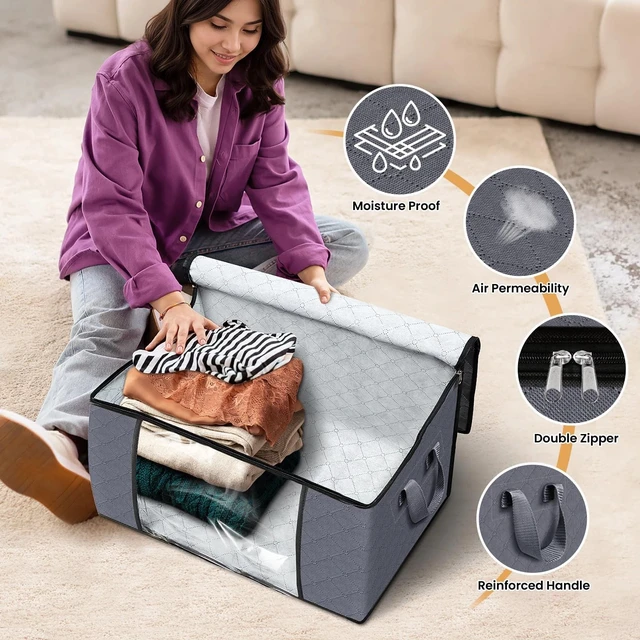Alt view image 4 of 7 - 6 Pack Large Storage Bags Clothes Organizer Foldable Closet Bins w/ Handles