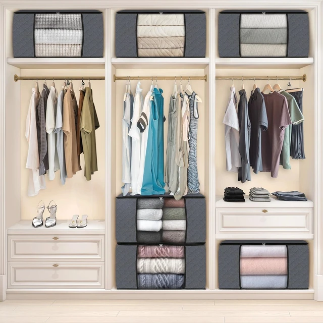 Alt view image 6 of 7 - 6 Pack Large Storage Bags Clothes Organizer Foldable Closet Bins w/ Handles