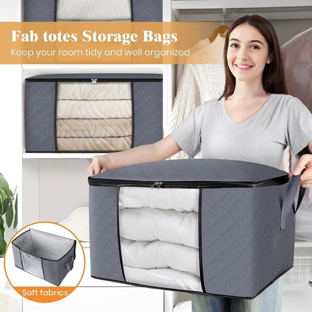 Alt view image 5 of 7 - 6 Pack Large Storage Bags Clothes Organizer Foldable Closet Bins w/ Handles