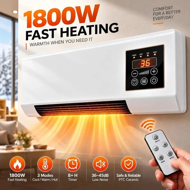Main image of 2-in-1 1800W Small Wall Mounted Electric Heater and Portable Air Conditioner