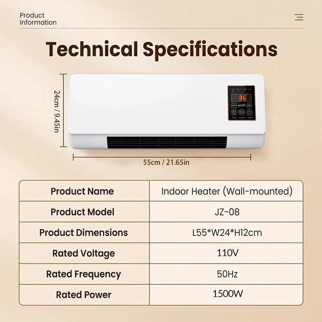 Alt view image 3 of 7 - 2-in-1 1800W Small Wall Mounted Electric Heater and Portable Air Conditioner