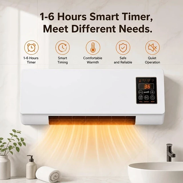 Alt view image 5 of 7 - 2-in-1 1800W Small Wall Mounted Electric Heater and Portable Air Conditioner