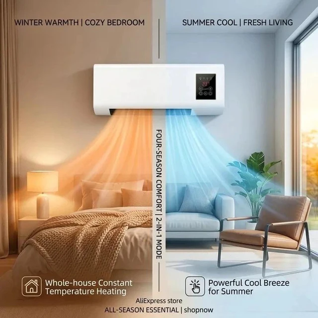 Alt view image 7 of 7 - 2-in-1 1800W Small Wall Mounted Electric Heater and Portable Air Conditioner
