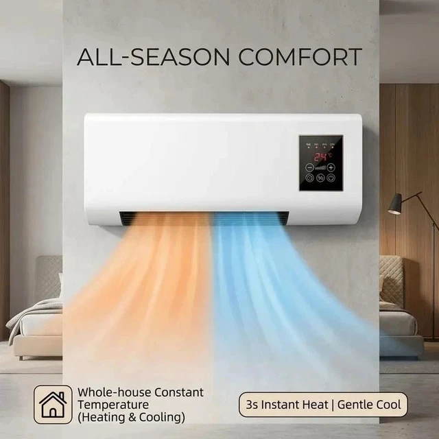 Alt view image 6 of 7 - 2-in-1 1800W Small Wall Mounted Electric Heater and Portable Air Conditioner