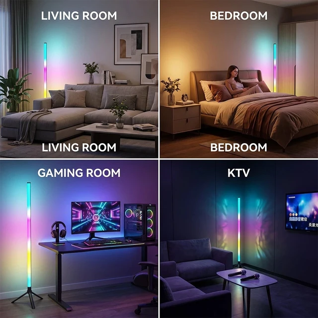 Alt view image 3 of 7 - 2Pack RGB LED Corner Floor Lamp Light Stand Gaming Room Decor APP+Remote Control
