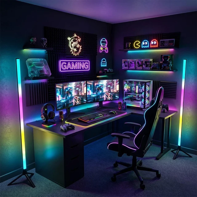 Alt view image 4 of 7 - 2Pack RGB LED Corner Floor Lamp Light Stand Gaming Room Decor APP+Remote Control