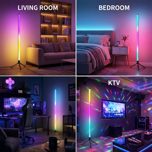 Alt view image 2 of 7 - 2Pack RGB LED Corner Floor Lamp Light Stand Gaming Room Decor APP+Remote Control
