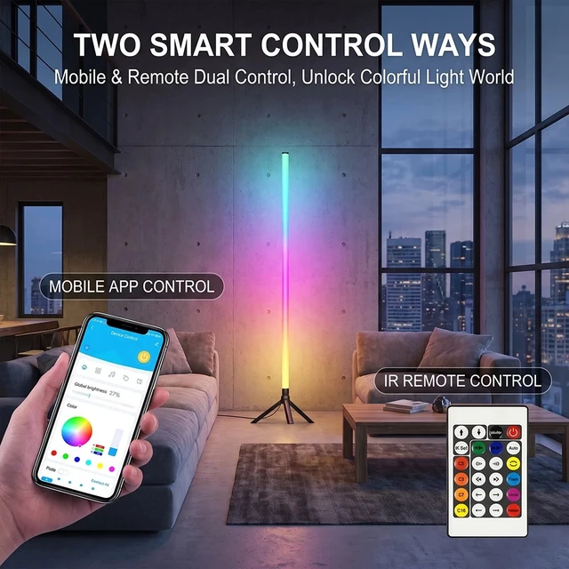 Alt view image 7 of 7 - 2Pack RGB LED Corner Floor Lamp Light Stand Gaming Room Decor APP+Remote Control