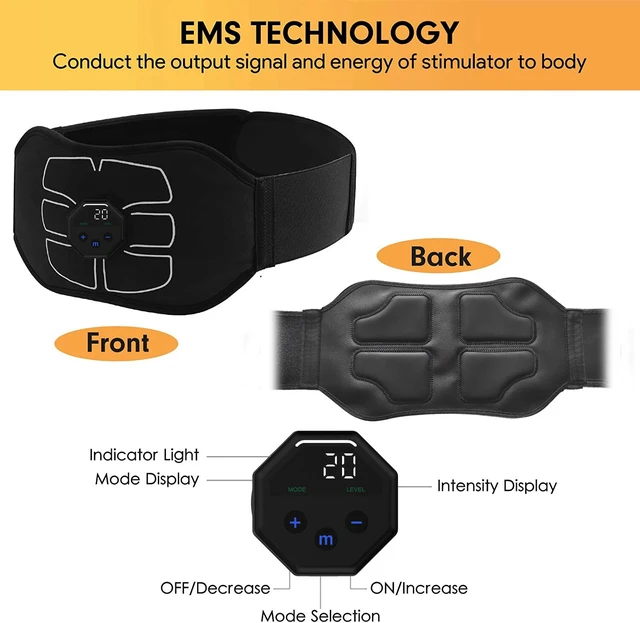Alt view image 4 of 7 - Rechargeable EMS Abdominal Muscle Toning Belt Trainer ABS Stimulator Toner Belt