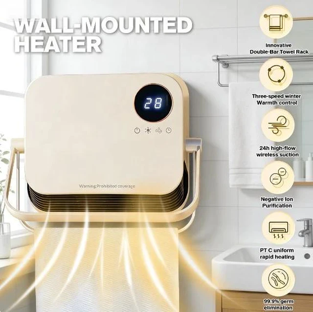Main image of 1500W Wall Electric Heater Small Space Heater Heater Fan For Bathroom & indoor