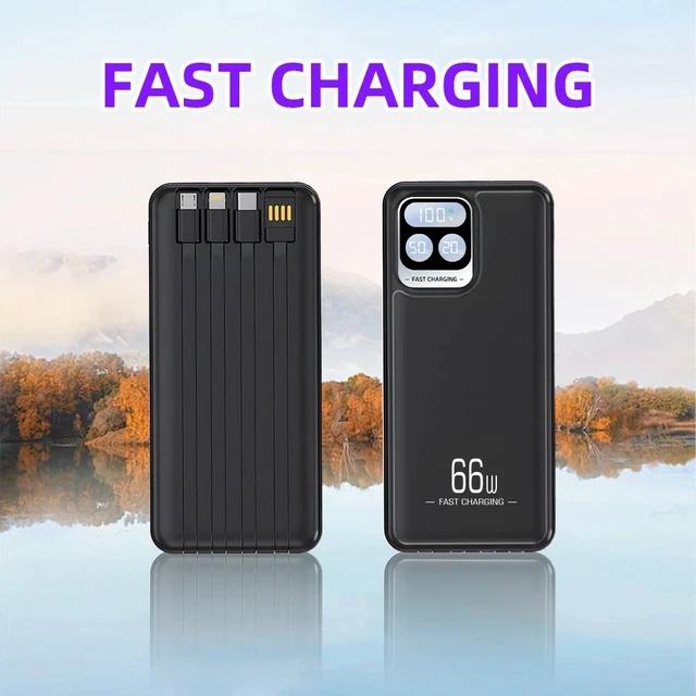 Alt view image 5 of 7 - 66W Portable Power Bank 40000mAh Fast Charging Battery with 4 Built in Cables
