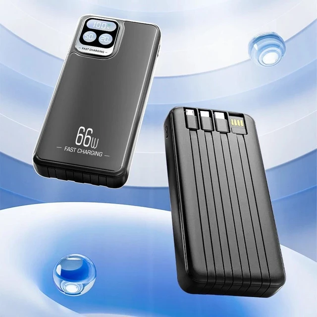Alt view image 6 of 7 - 66W Portable Power Bank 40000mAh Fast Charging Battery with 4 Built in Cables