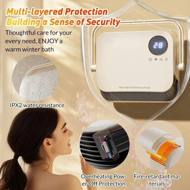 Alt view image 3 of 7 - 1500W Wall Electric Heater Small Space Heater Heater Fan For Bathroom & indoor