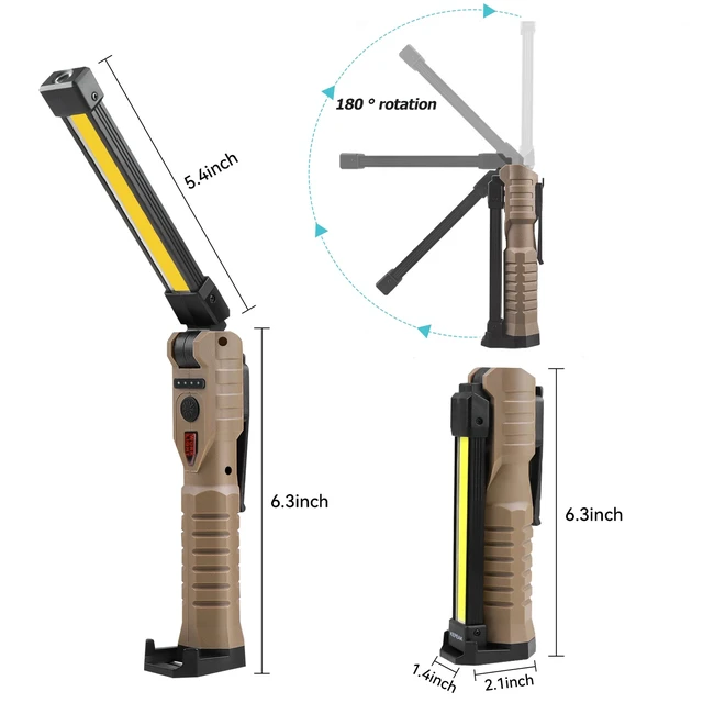 Alt view image 3 of 7 - LED COB Work Light Mechanic Flashlight Lamp Magnetic Base Bright Rechargeable